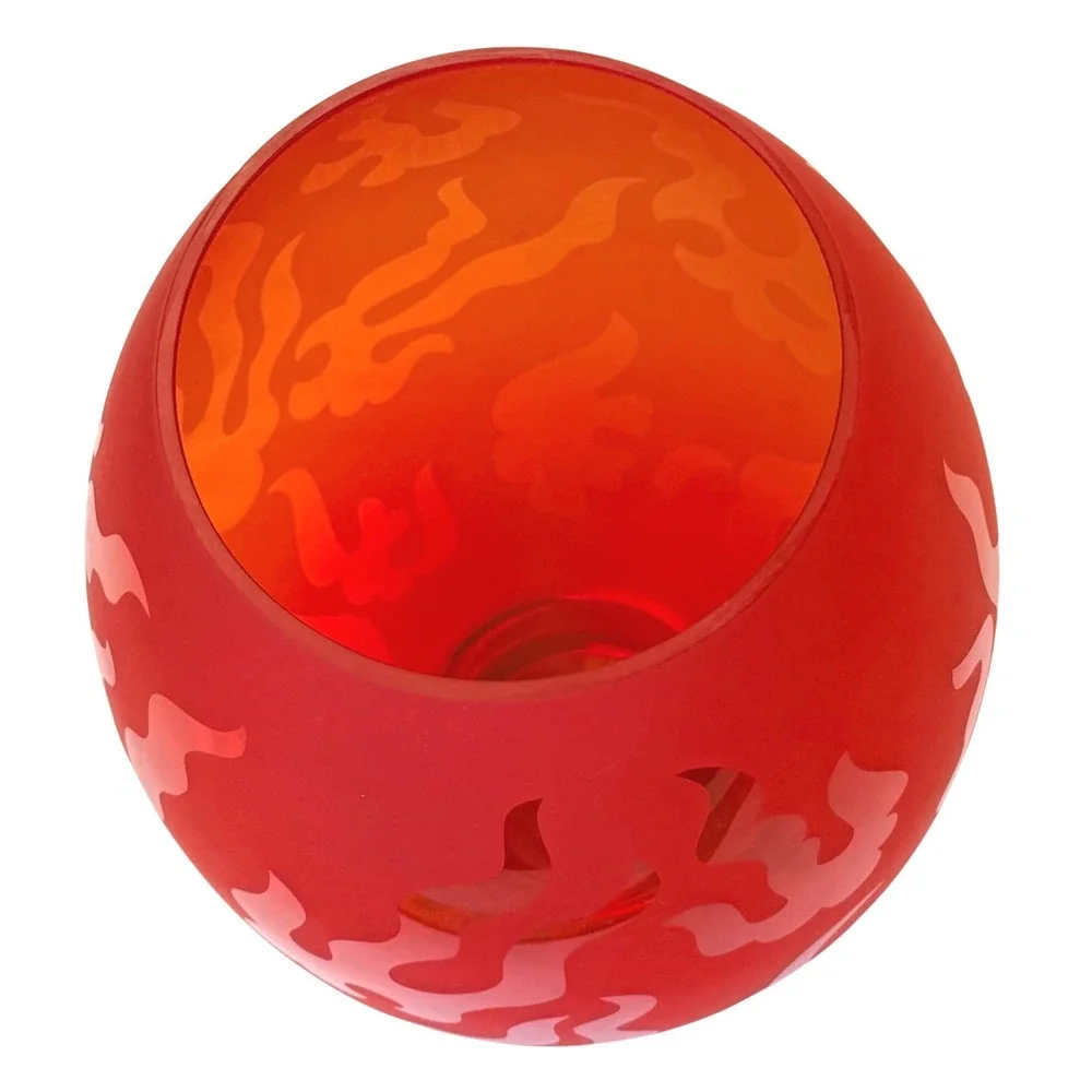 Vintage‎ Memphis Style Glass Vase Red Frosted Flame Etched 10x6x3 80s 90s Art